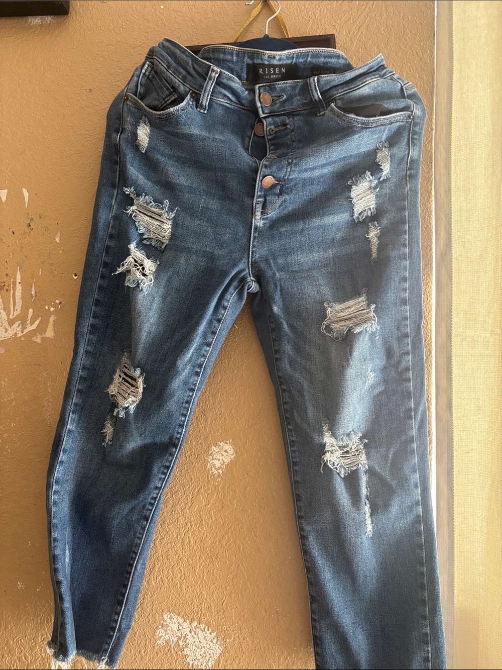 Risen Women's High-Rise Skinny Distressed Jeans in Dark Blue